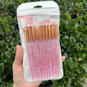 NEW 10 Mixed Eye Makeup Brush Set Pink Glitter Crystal Eyeshadow Beauty Tool